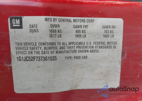 2003 Chevrolet Cavalier from USA, damaged, VIN 1G1JC52F737361935